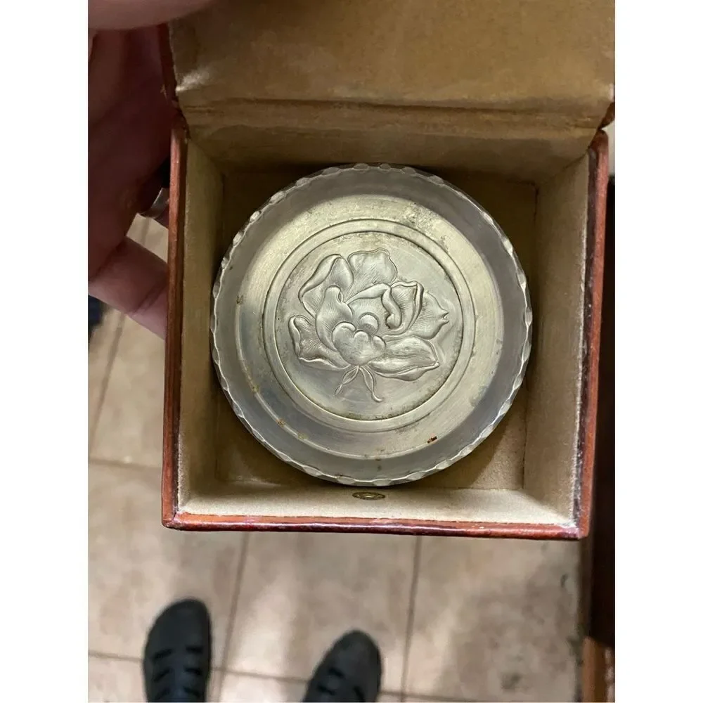 Vintage pewter cup holder with case